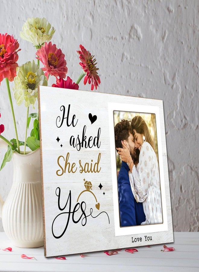 Itsoly Engagement Photo Frame, Engagement Gifts for Couples, He Asked, She Said Yes, Engagement, Wedding, Love, Valentines, Couples Wooden Photo Frame - Image 5